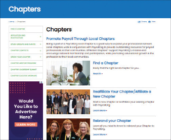 Screenshot of the Chapters section of Payroll.org.