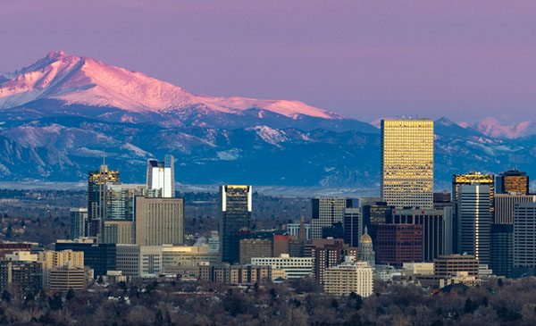 Denver City and Longs Peak stock photo