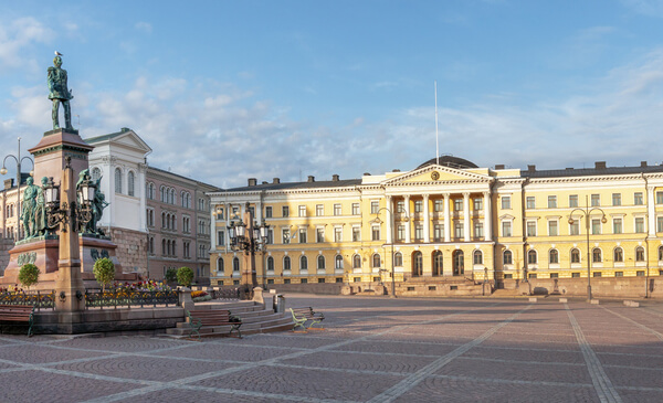 Panoramic view of Senate Square with Government Palace and Statue of Alexander II - Helsinki, Finland