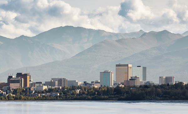 Anchorage Skyline With Chugach Mountains Range